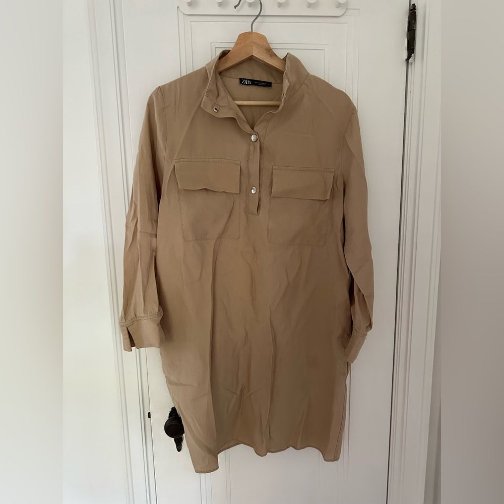 Zara button down tan dress size medium